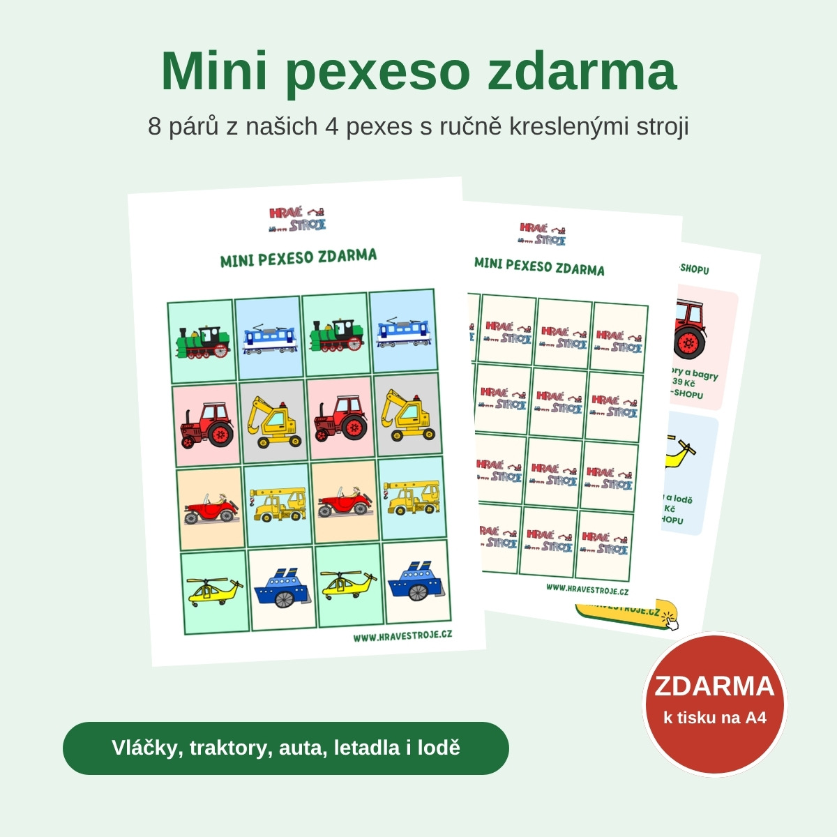 Mini pexeso zdarma s vláčky a traktory