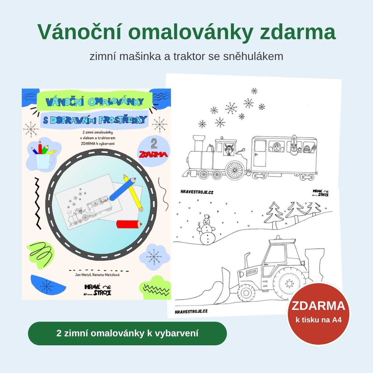 Vánoční omalovánky zdarma s vlakem a traktorem